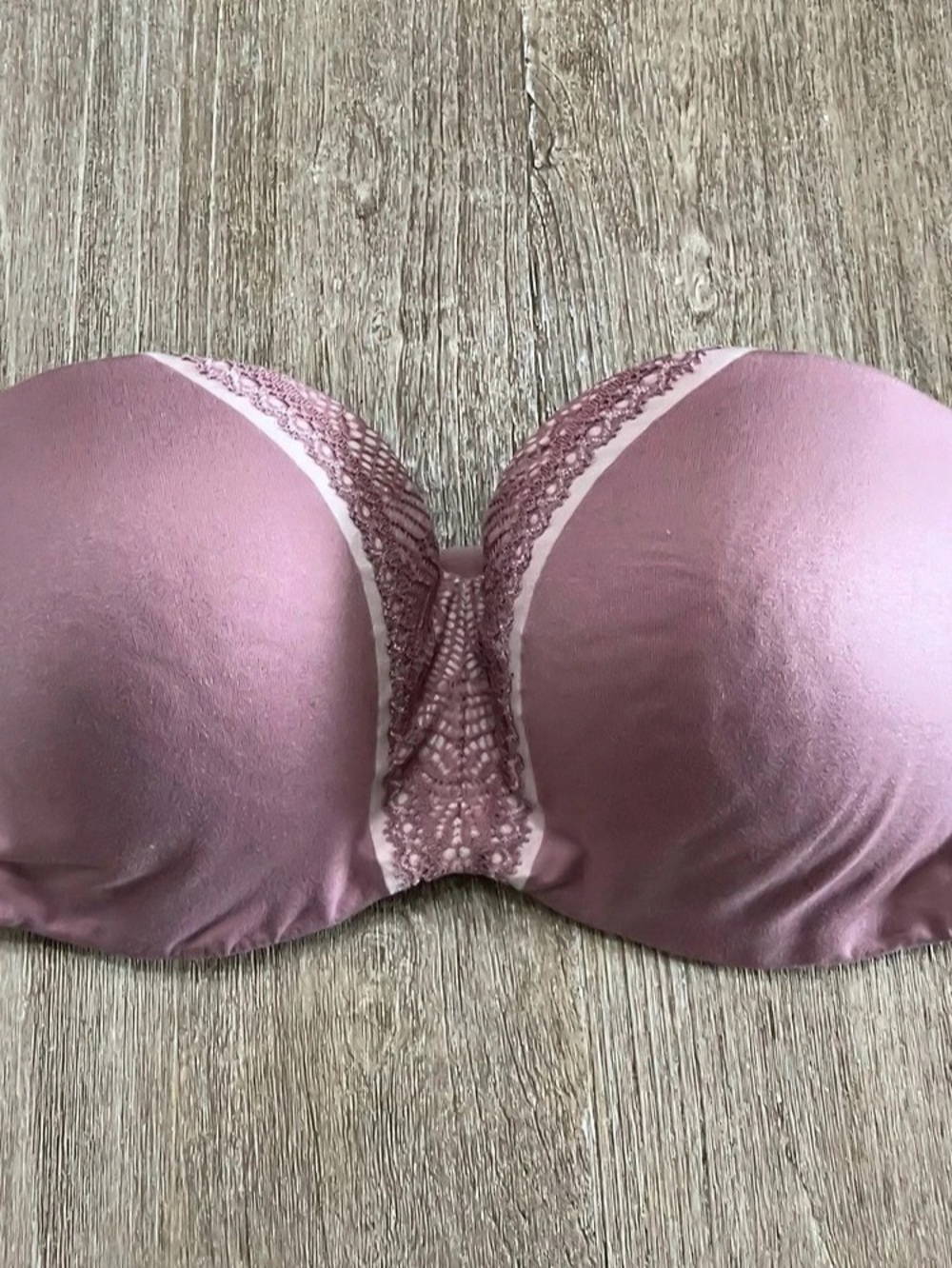 Victoria's Secret Body By Victoria Lined Strapless Bra Lace Dusty Rose 34DD
